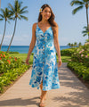 Hibiscus Watercolor Cocktail Long Maxi Dress Blue