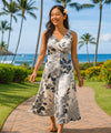 Hibiscus Watercolor Cocktail Long Maxi Dress Gray