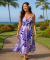 Hibiscus Watercolor Cocktail Long Maxi Dress Purple