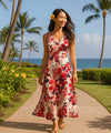 Hibiscus Watercolor Cocktail Long Maxi Dress Red