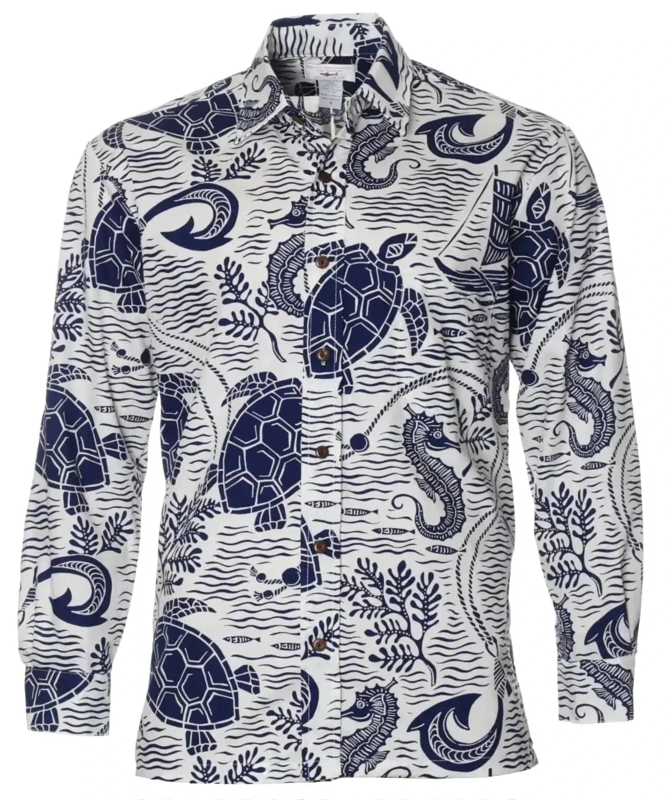 Long Sleeves Sea Horse Cotton Aloha Shirt
