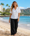 Linen Palazzo Wide Leg Pants with Side Pockets Black