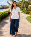 Linen Palazzo Wide Leg Pants with Side Pockets Navy