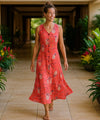 Bamboo Pineapple Long Maxi Hawaiian Dress Coral