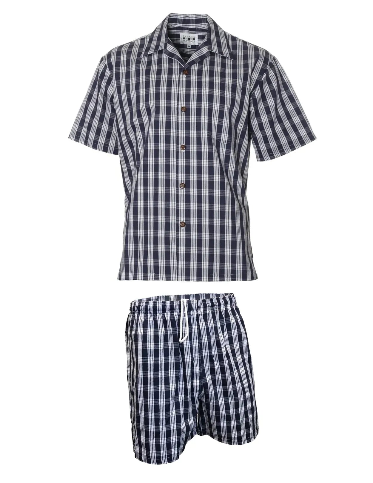 Men's Navy Palaka Hawaiian Shirt Cabana Set