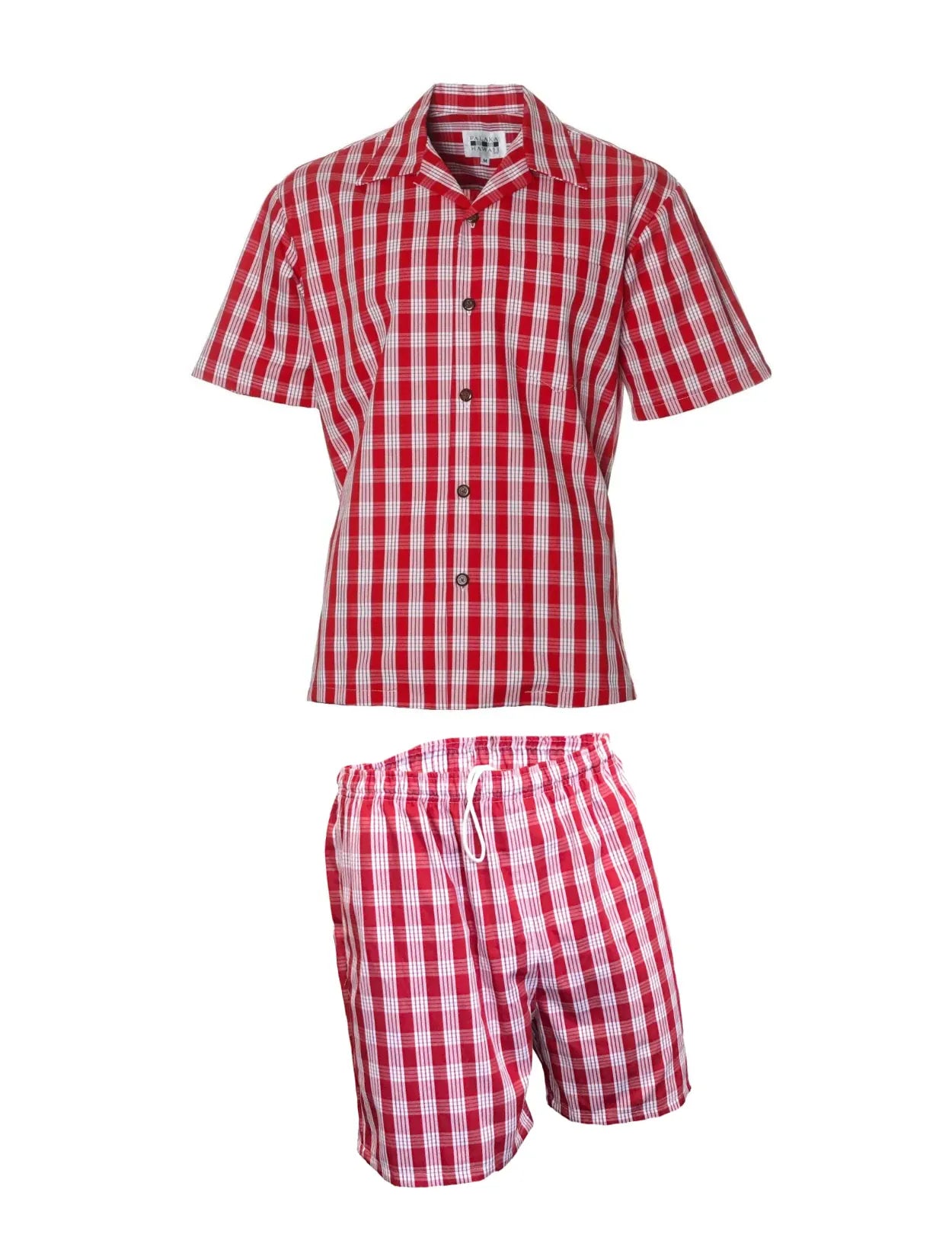 Men's Red Palaka Hawaiian Shirt and Short Cabana Set