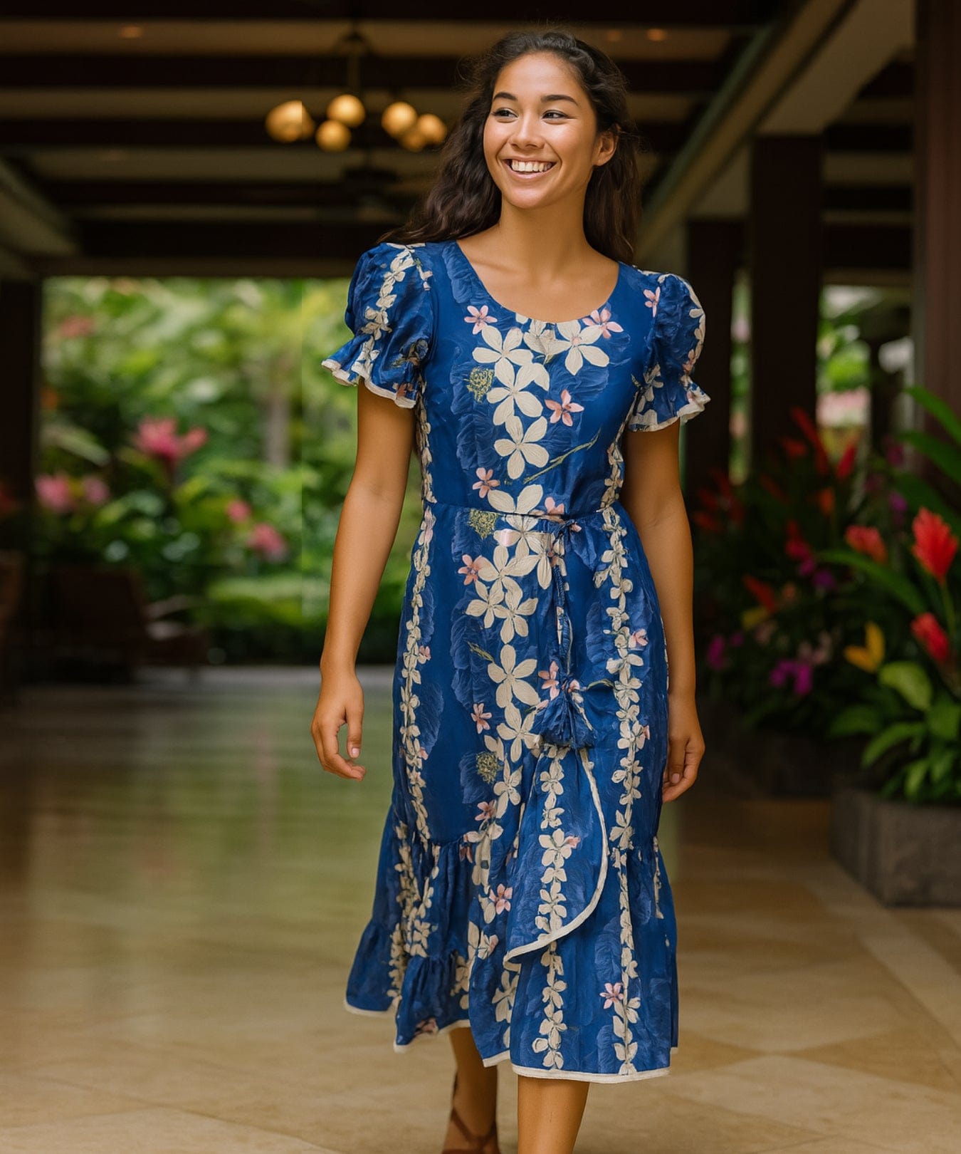 Ruffle Knee Length Muumuu Dress Blue