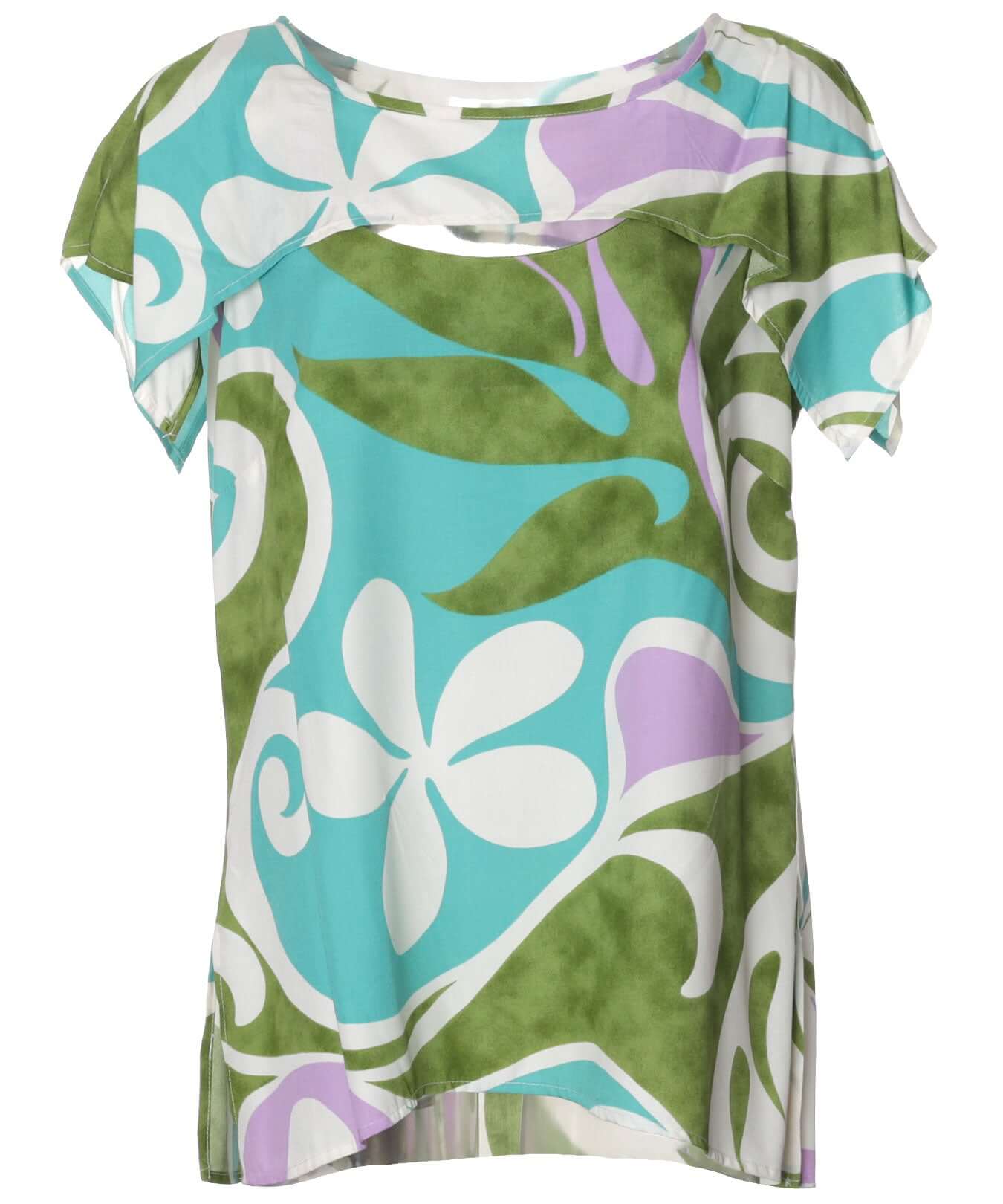 Traveler Cleavage Front-Cutout Top Aloha Blouse