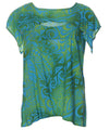 Rayon Front Cutout Tribal Jewel Neckline Short Sleeve Blouse