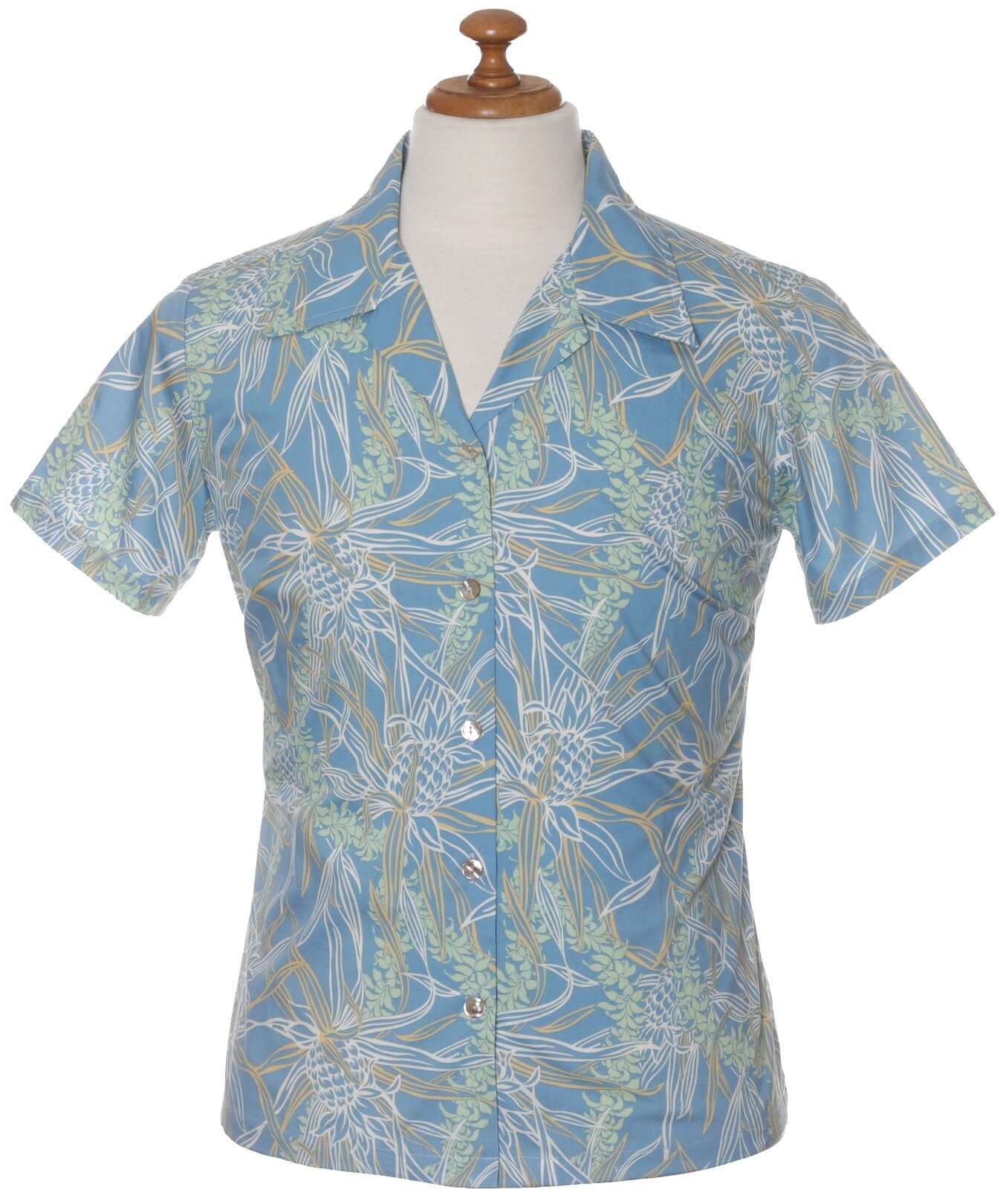 Pineapples Short Sleeve Cotton Women Fitted Aloha Shirt