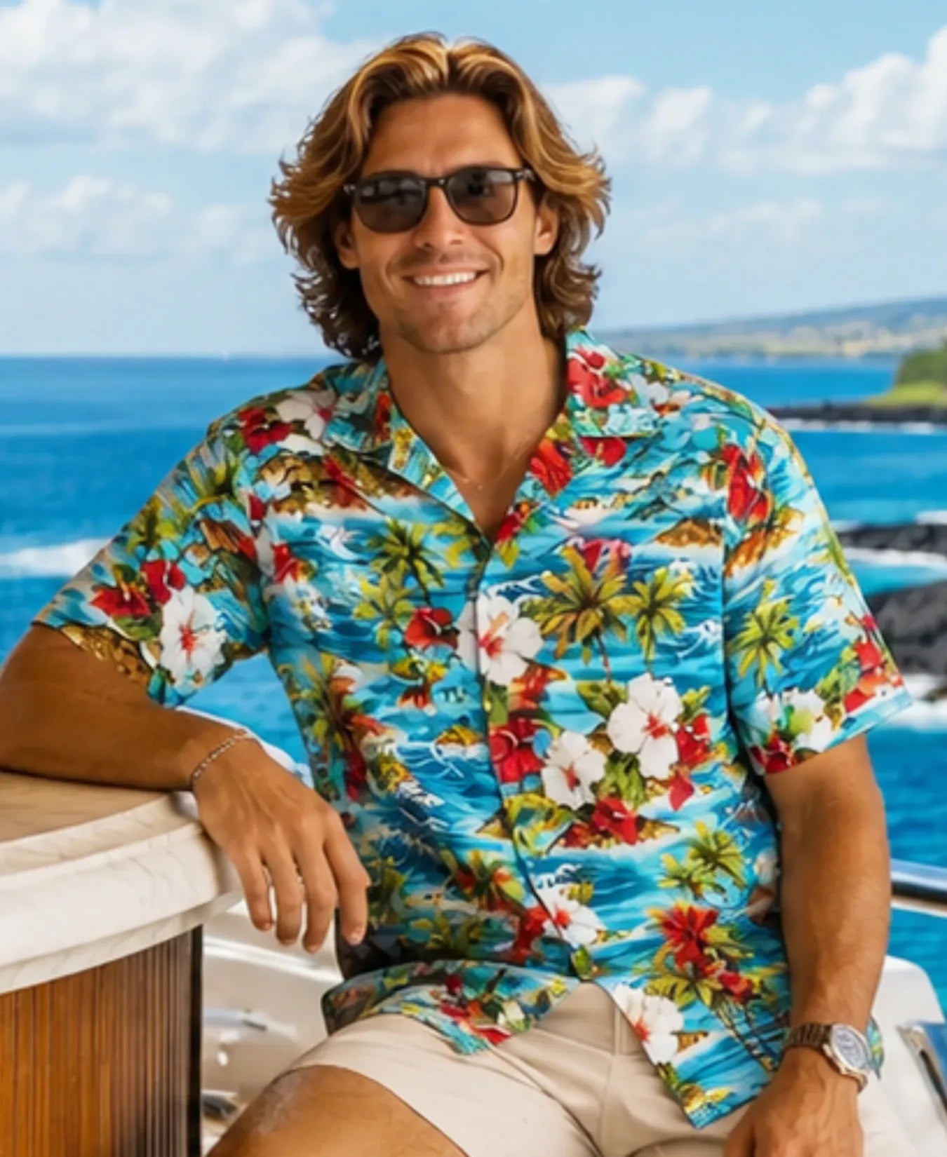 Makua Beach Short Sleeves Men's Aloha Shirt Turquoise