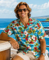 Makua Beach Short Sleeves Turquoise Men's Aloha Shirt