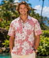 Monstera Men's Hawaiian Dress Up Shirt Red Button-Up Dress Shirt