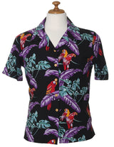 Jungle Bird Parrots Rayon Camp Hawaiian Blouse