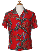 Jungle Bird Parrots Rayon Camp Hawaiian Blouse