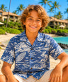 Pacific Hawaiian Boys Aloha Shirt Blue