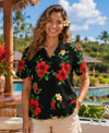 Paradise Women Fitted Rayon Hawaiian Shirt Black