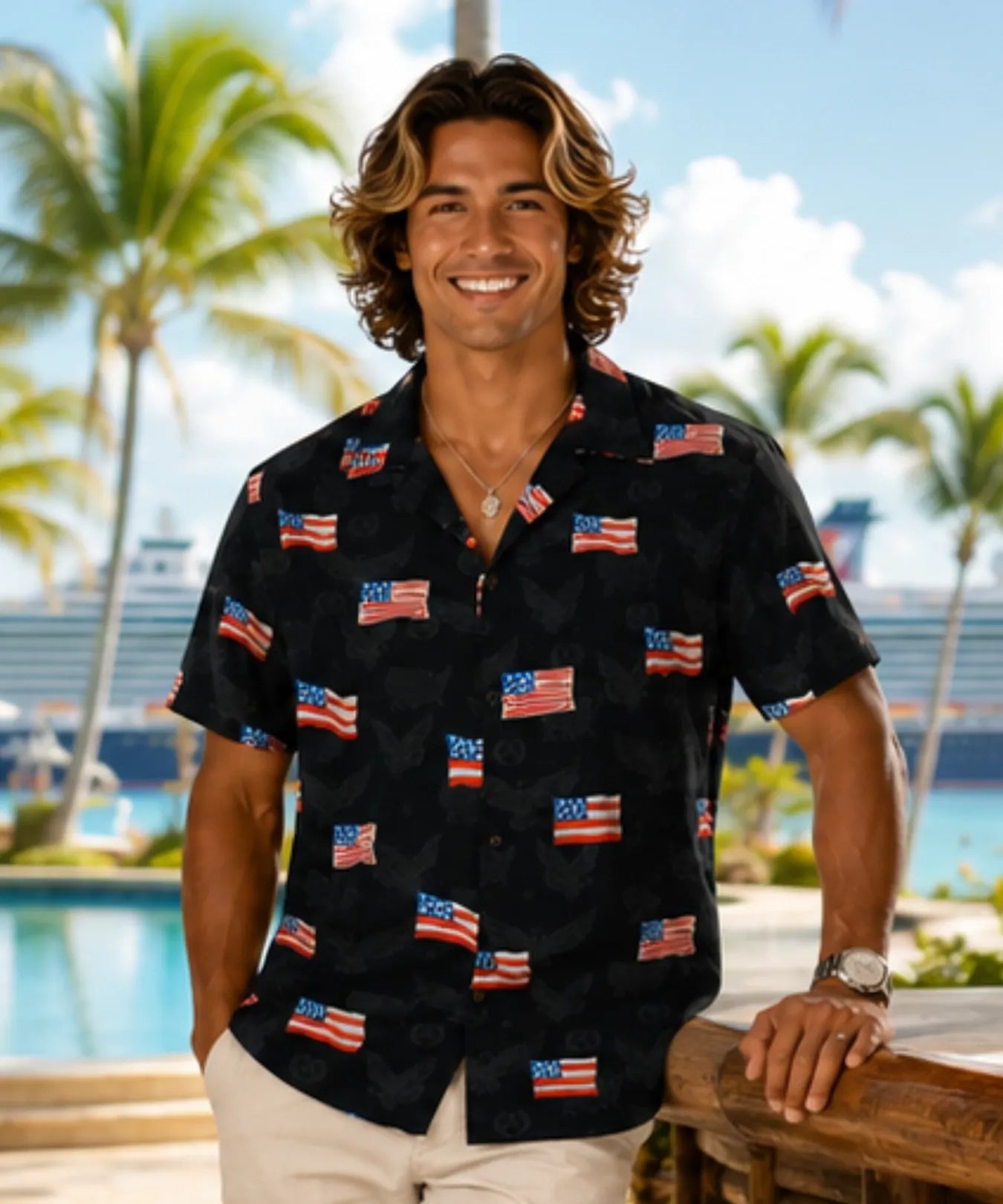 Patriot Aloha Hawaiian Men's Shirt Black