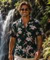 Rayon Forest Green Star Orchid Aloha Shirt Forest Green Men's Rayon Shirts