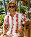 Rayon Poplin Short Sleeves Aloha Shirt White Men's Rayon Shirts