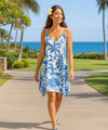 Makapu Short Hawaiian Dress with Scarf Hem Corn Flower Blue