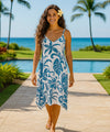 Makapu Short Hawaiian Dress with Scarf Hem Corn Flower Blue