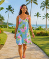 Orchids Short Hawaiian Dress with Scarf Hem Light Blue