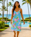 Orchids Short Hawaiian Dress with Scarf Hem Light Blue