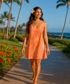 Short Rayon Hawaiian Dress with Scarf Hem Coral