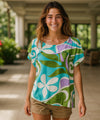 Traveler Cleavage Front-Cutout Top Aloha Blouse Green