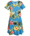 Plumeria Short Sleeves Bias Cut Pullover Hawaiian Dress Short Sleeves Dress