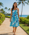 Hibiscus Watercolor Spaghetti Short Dress Blue