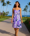 Hibiscus Watercolor Spaghetti Short Dress Purple