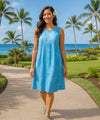 Short Hibiscus Rayon Hawaiian Dress Light Blue