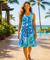 Short Poly Span Pull Over Hawaiian Dress Ocean Blue