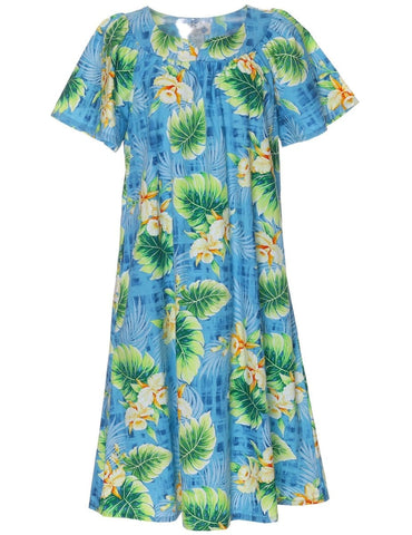 Pull Over Style Short Muumuu Orchids Dress Black / 2XL