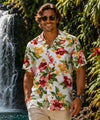 Kimo Short Sleeve Men Rayon Tropical Aloha Shirt White Men's Rayon Shirts