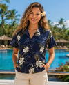 Short Sleeve Makani Fitted Cotton Women Blouse Navy