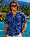 Short Sleeves Tribal Pineapple Blue Hawaiian Shirt