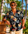 Short Sleeves Orchids Black Men's Aloha Shirt