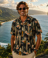 Relax Fit Surf Boards Rayon Men's Hawaiian Shirt Black Men's Rayon Shirts