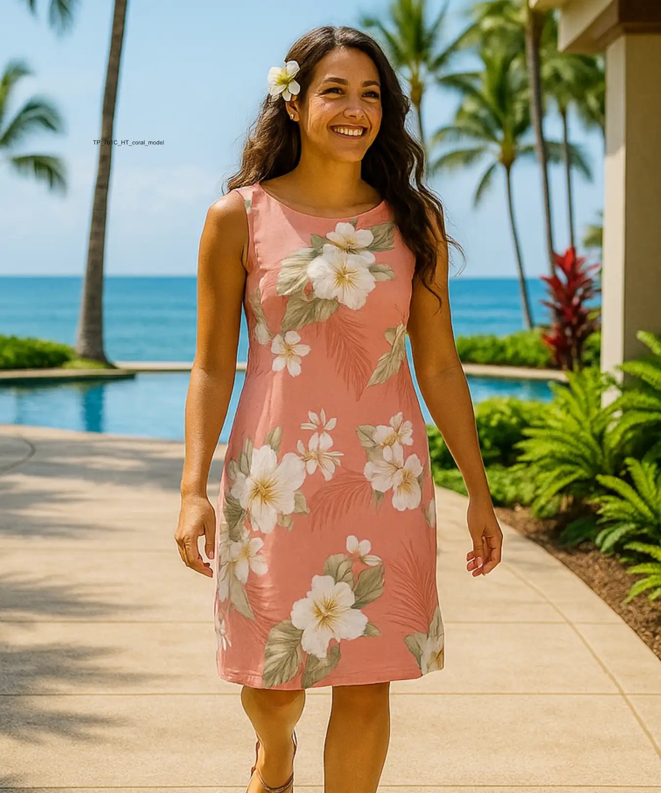 Short Hibiscus Tank Hawaiian Dress Coral