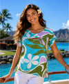 Traveler Cleavage Front-Cutout Top Aloha Blouse Green