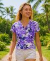 V-Neck Rayon Cap Sleeves Ladies Blouse Purple
