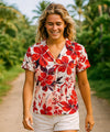 V-Neck Rayon Cap Sleeves Ladies Blouse Red