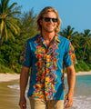 Retro Anthurium Panel Rayon Hawaiian Shirt Lagoon