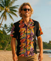 Retro Anthurium Panel Rayon Hawaiian Shirt Midnight