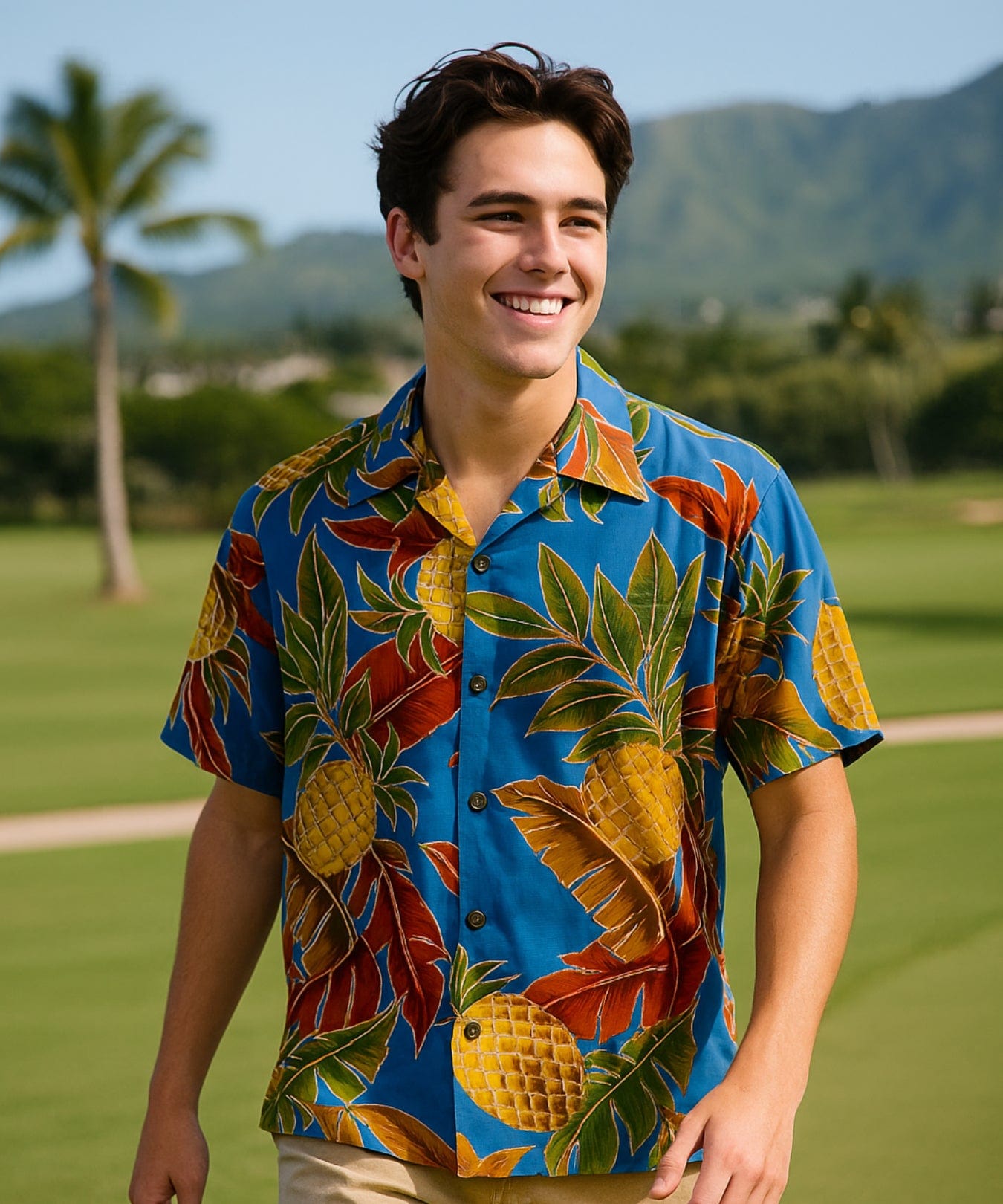Retro Rayon Pineapples Men's Hawaiian Shirt Morning