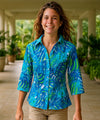 Monstera 3/4 Sleeves Women's Blouse Blue