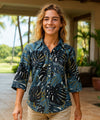 Monstera 3/4 Sleeves Women's Blouse Gray